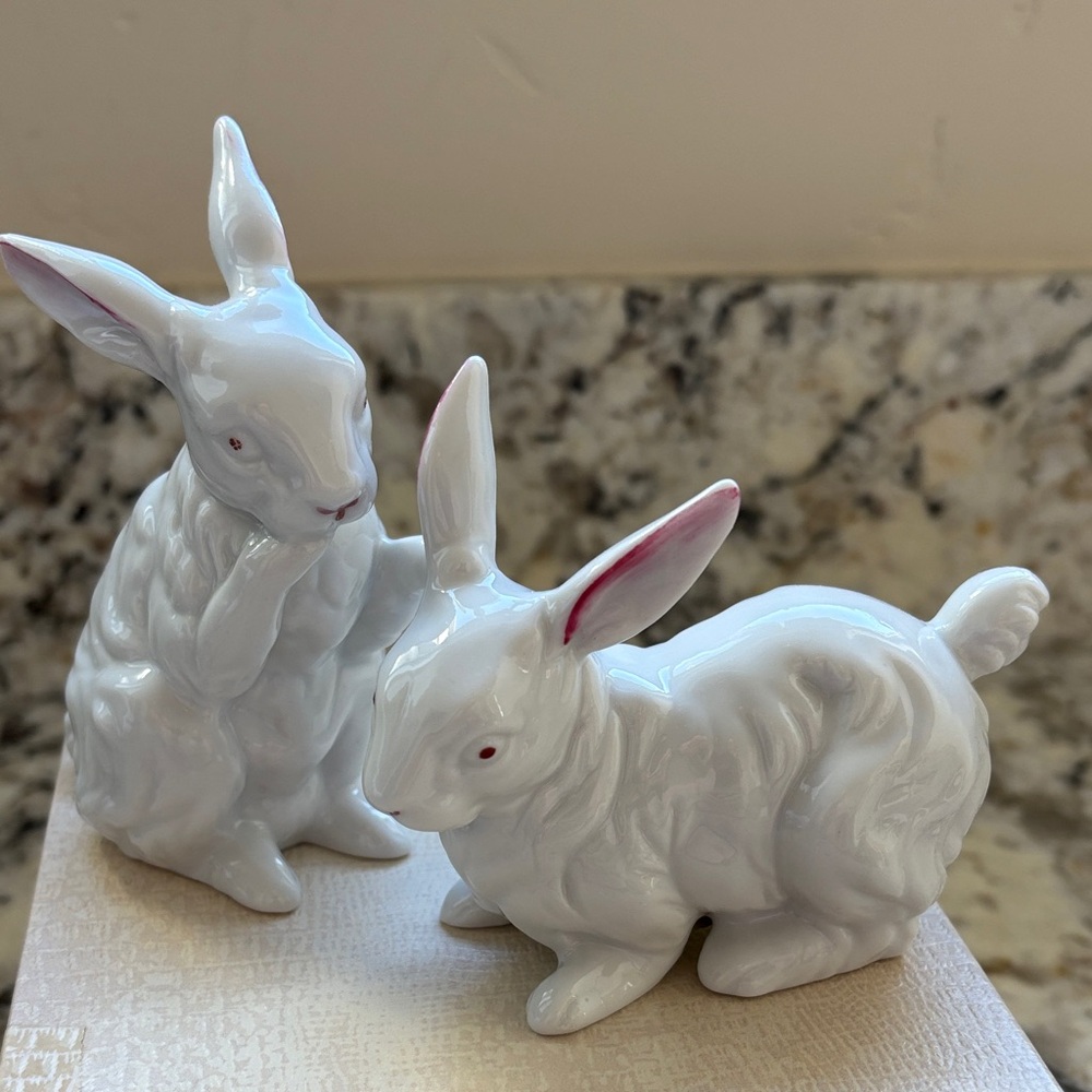 Andrea By Sadek Porcelain White Bunny Rabbit Figurines With Stickers Easter 8747